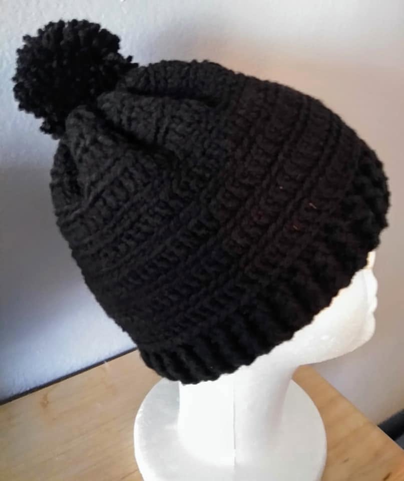 Noira Beanie — Black Crochet Beanie with Pom-Pom view 2