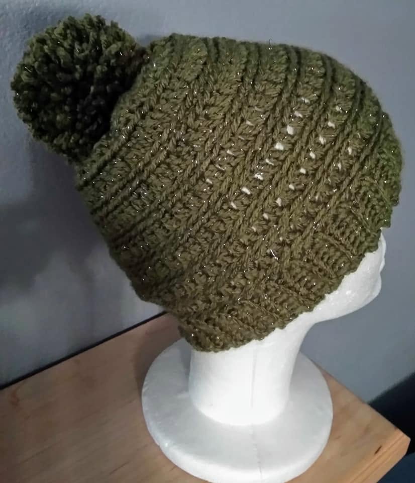 Olivra Beanie — Olive Green Crochet Beanie with Pom-Pom view 2