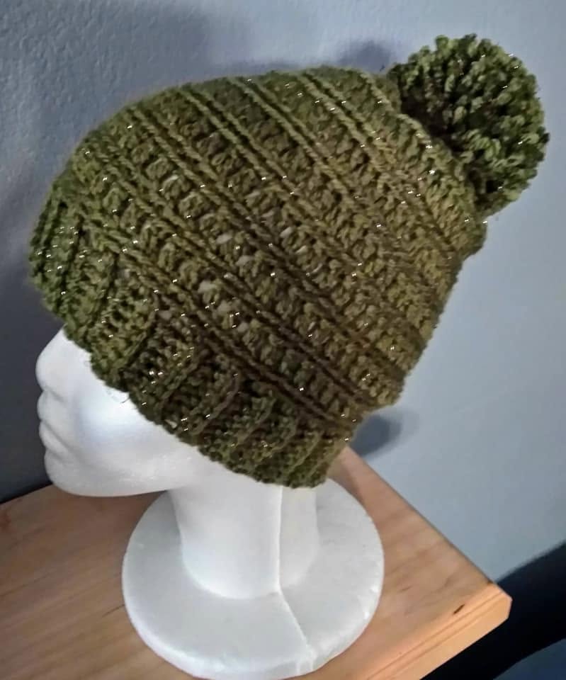 Olivra Beanie — Olive Green Crochet Beanie with Pom-Pom view 3