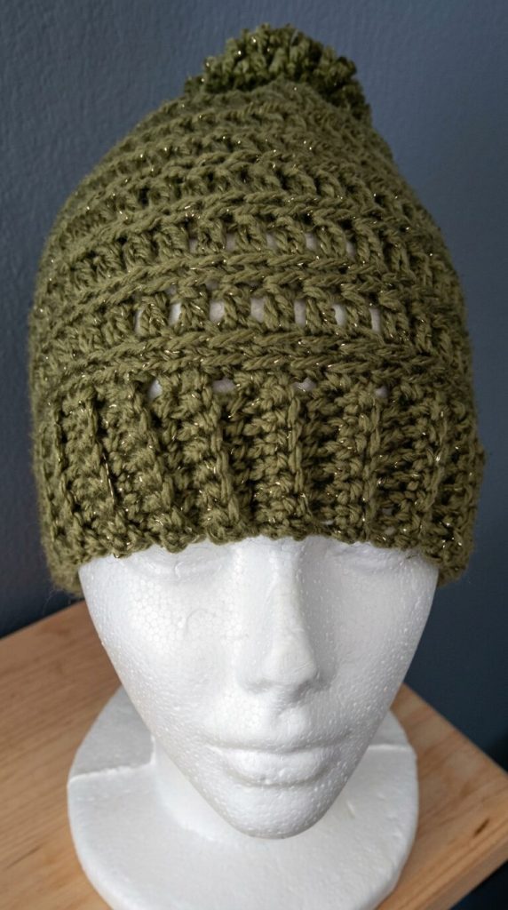 Olivra Beanie — Olive Green Crochet Beanie with Pom-Pom