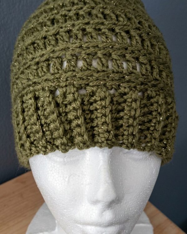 Olivra Beanie — Olive Green Crochet Beanie with Pom-Pom