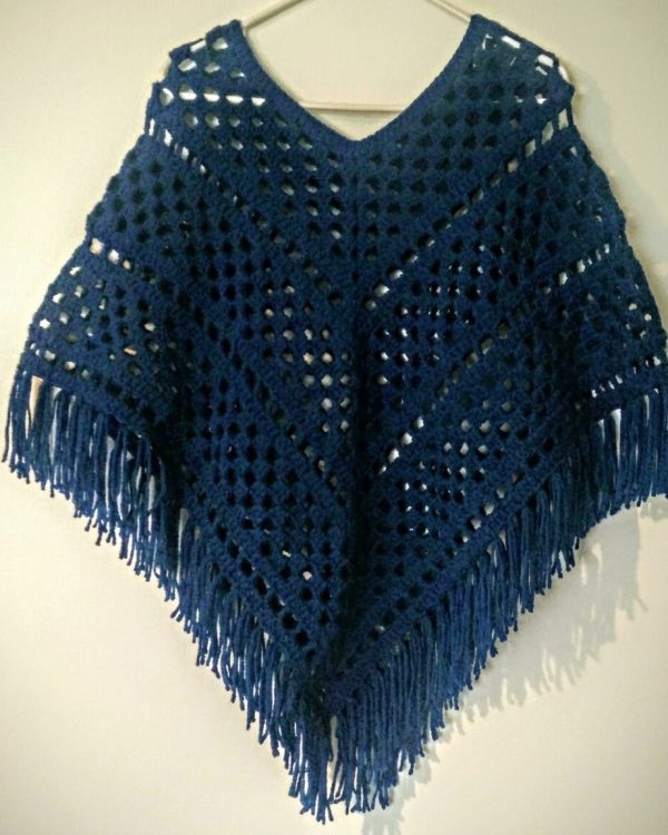 Peacock Blue Crochet Poncho